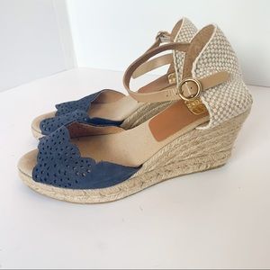 Kanna Espadrilles Wedge Sandals Blue Cream Size 36